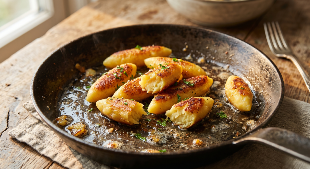 Traditional german potato noodles Büebeschpitzle golden fried